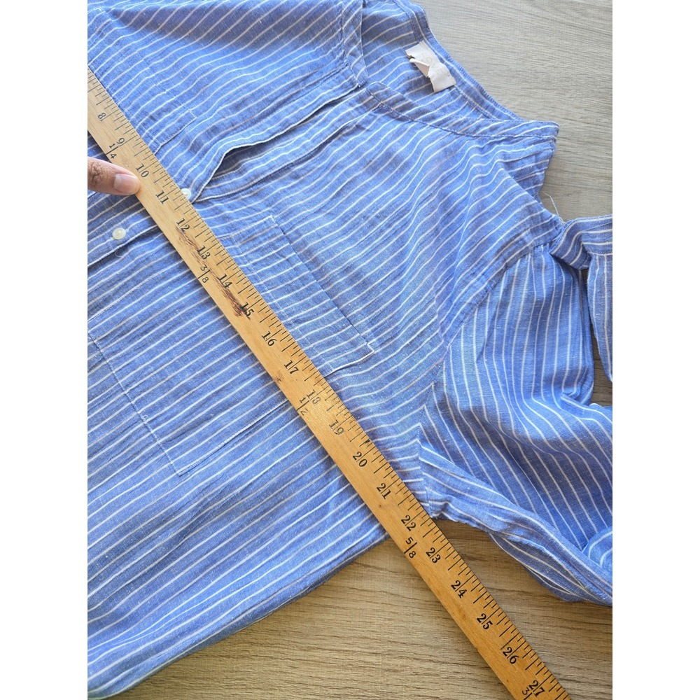 Love by Gap Womens Maxi Dress Medium Blue White Stripe Belted Linen Blend - Picture 10 of 15